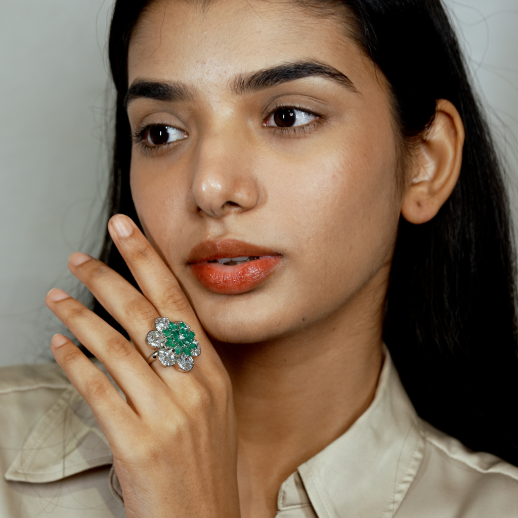 Emerald Cluster Flower Ring