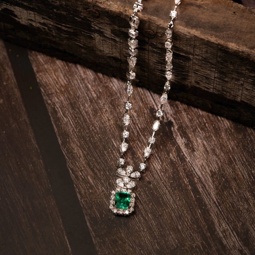 Regal Emerald Floral Necklace