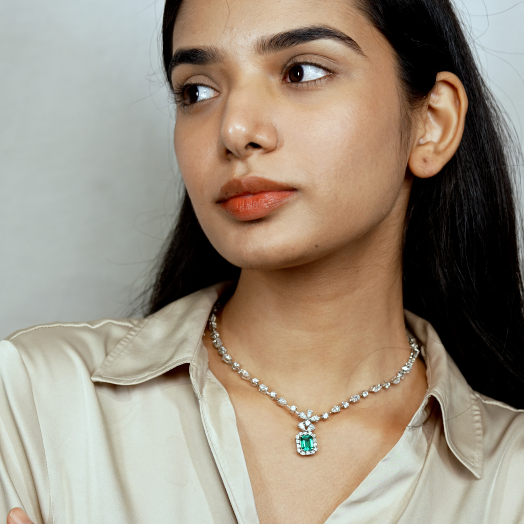 Regal Emerald Floral Necklace