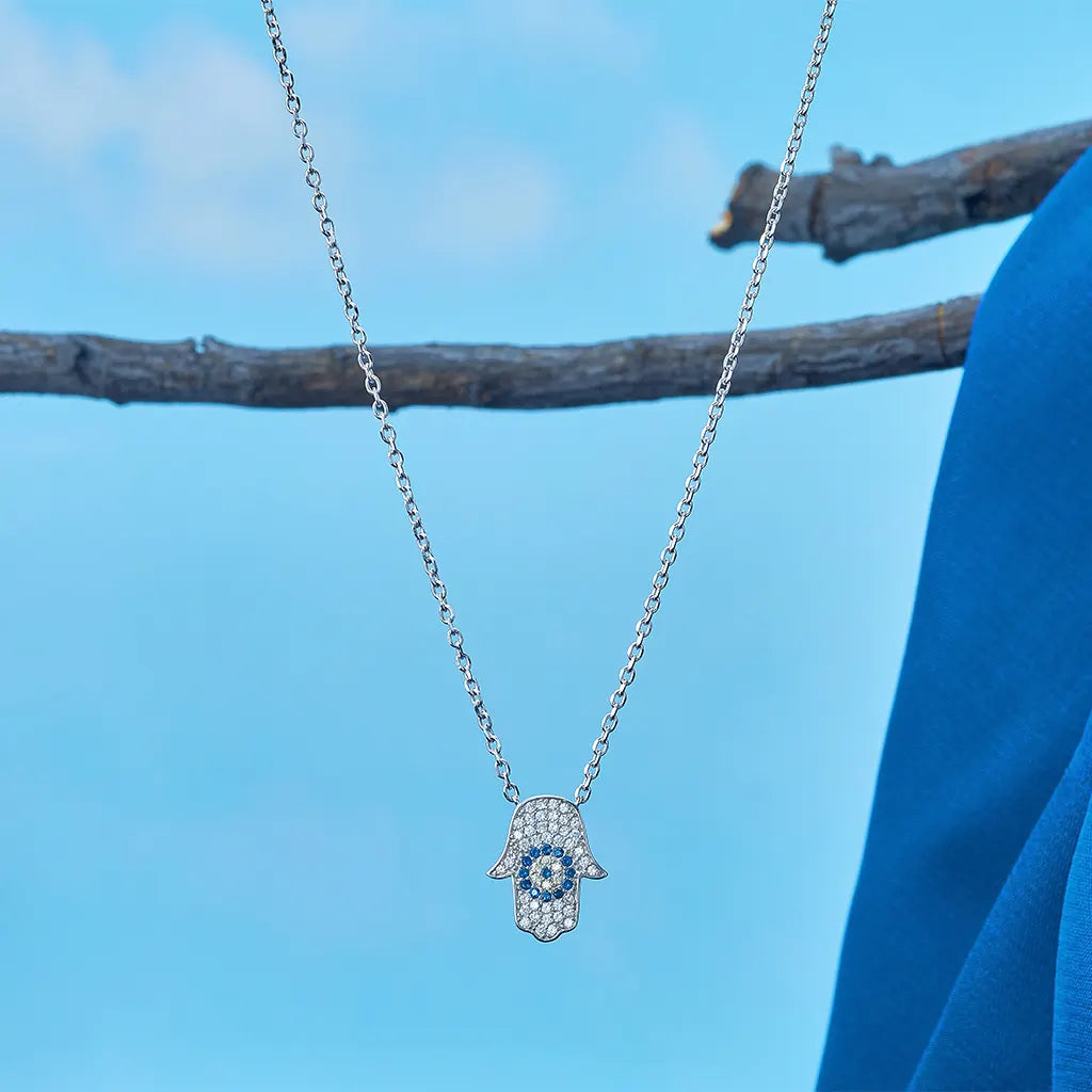 Hamsa Charm Zirconia Necklace