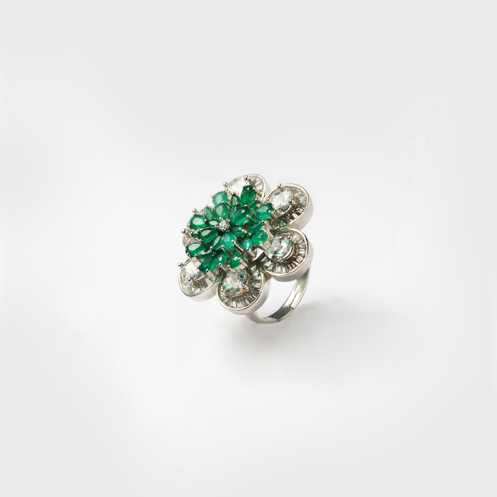 Emerald Cluster Flower Ring