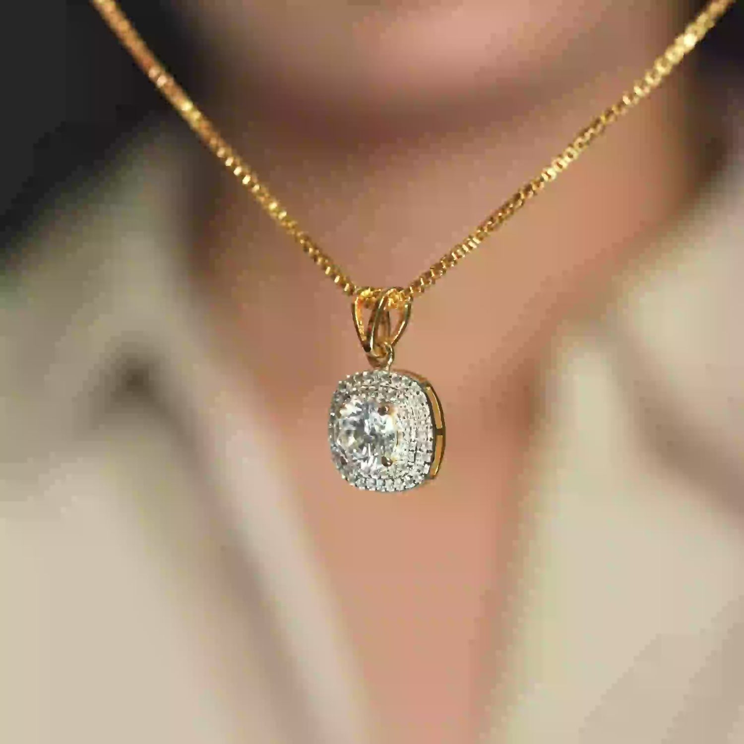 Classic Halo Pendant Necklace Set